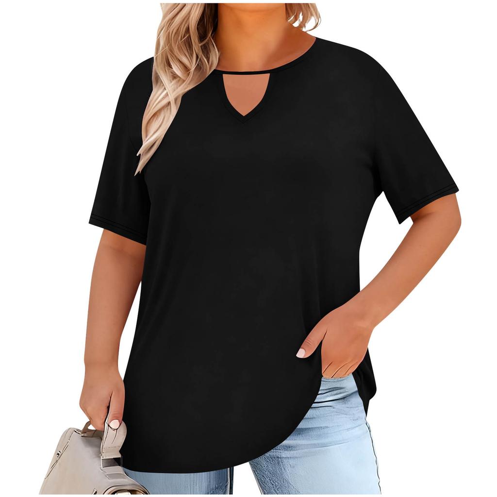 Women's Plus Size Casual Short Sleeve Top V Neck Loose Fit Solid Color T Shirt Lightweight Comfortable Soft Fabric