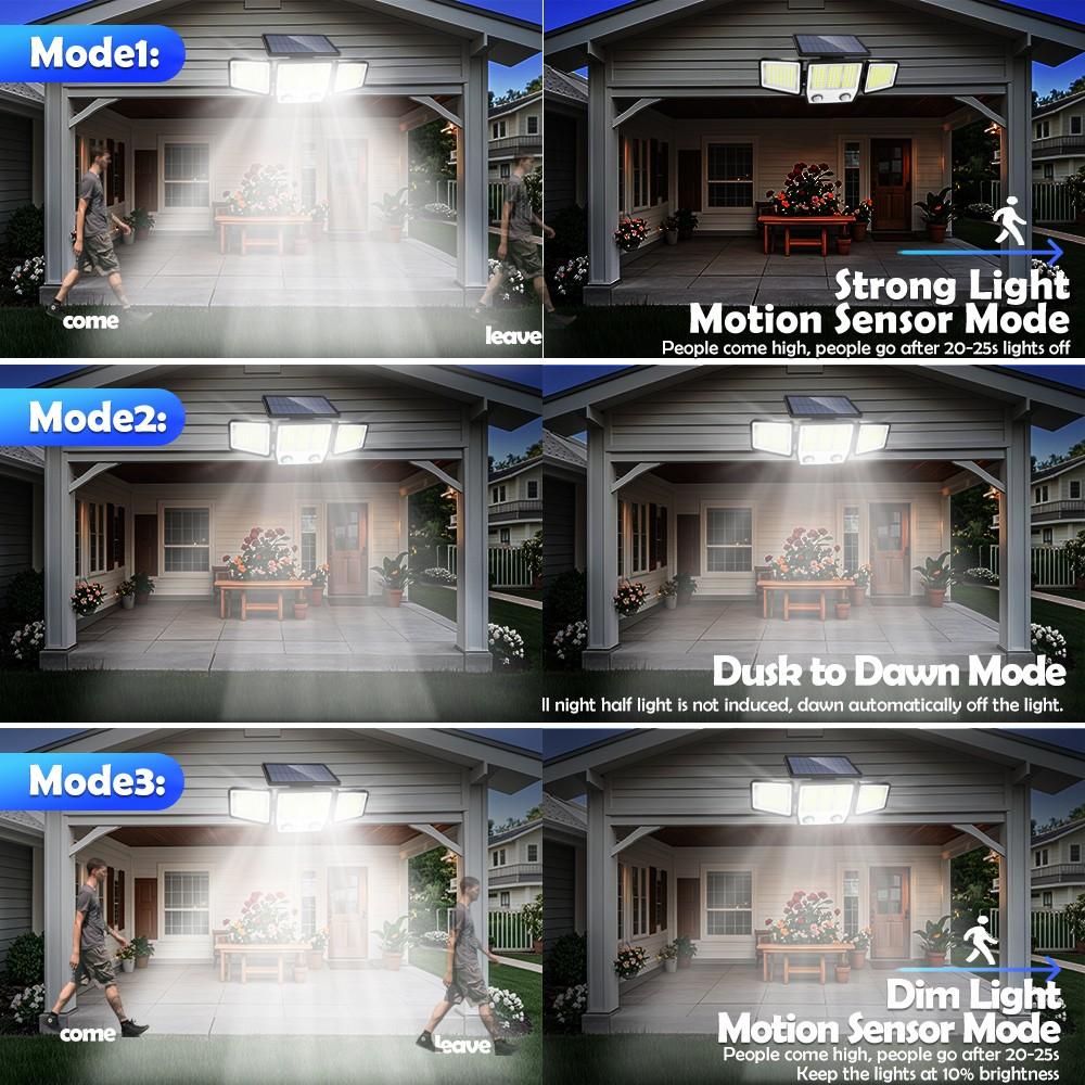 Solar Motion Sensor Outdoor Lights Waterproof 3 Heads 236/223LED Solar Security Lights Waterproof Wall Light Yard Garage Patio