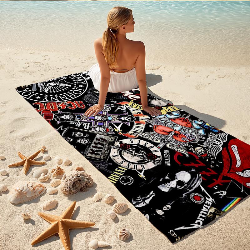 Custom 1Pc Heavy Metal Band Logo Collage Beach Towel Quick Dry Multiuse For Beach Pool Gym Yoga Home Travel Christmas Halloween Xmas Gift Q162