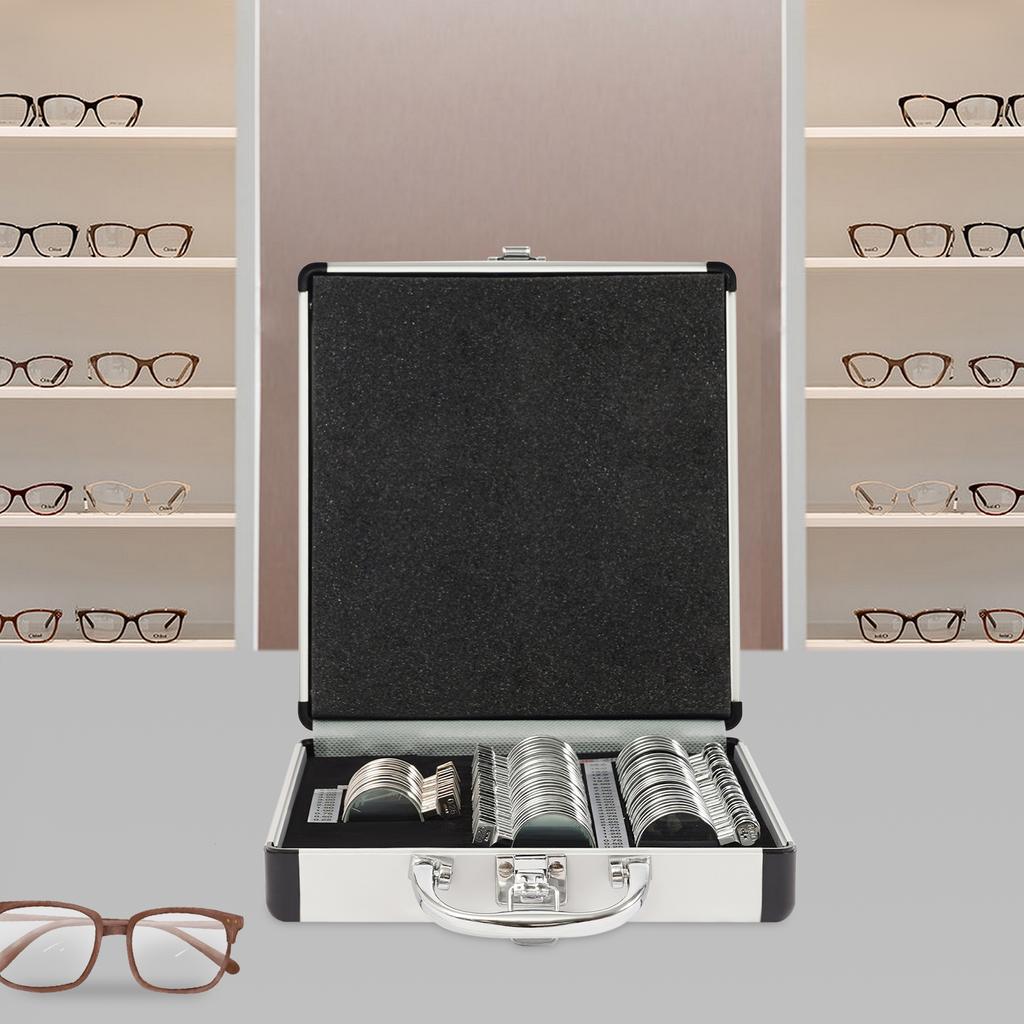 68 PCS Glass Aluminum Trial Lens Set with Storage Case,Silver 24*22*5.5cm Trial Lens Sete for Optometrists