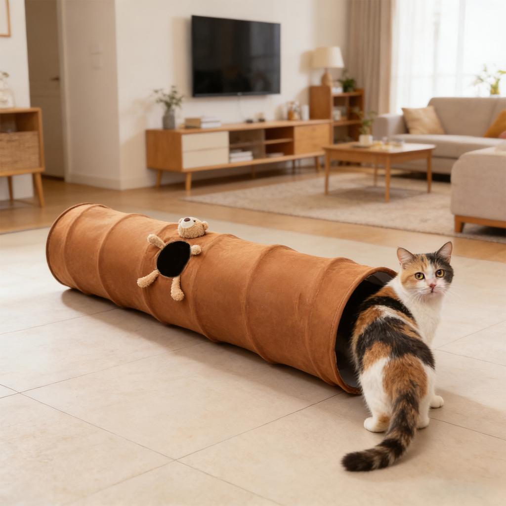 Cats Tunnel Toy - Interactive Self-Entertaining Pet Play Tube With Built-in Toys & Fabric For Cats