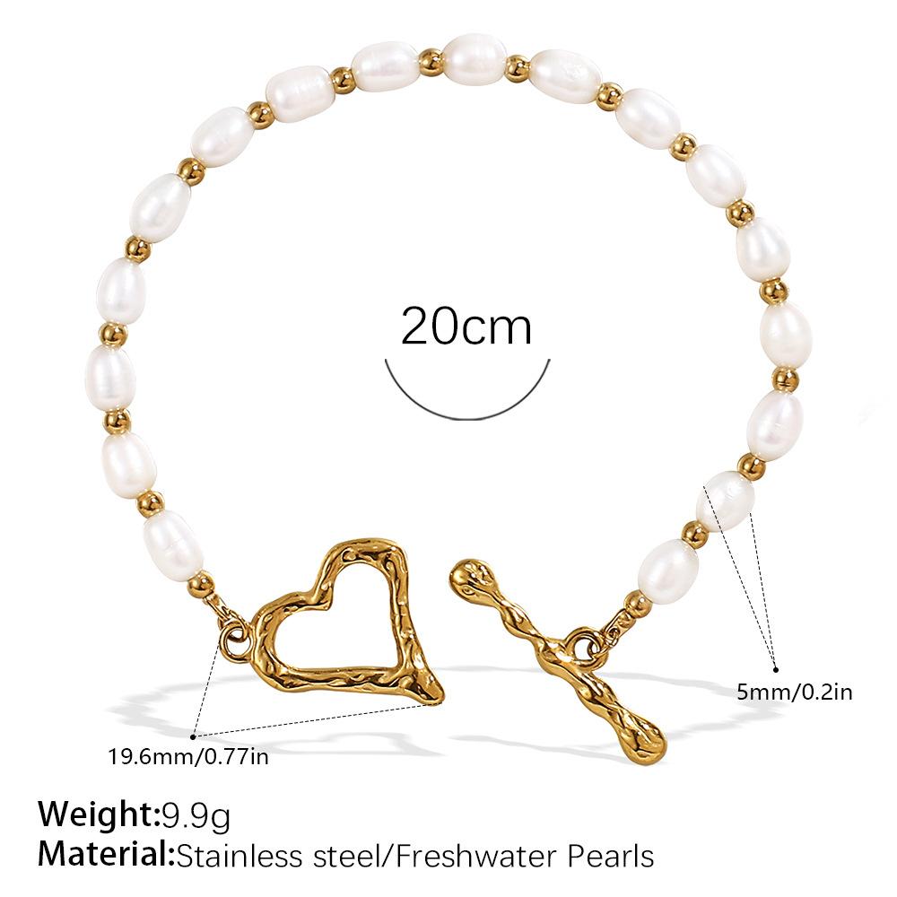 Stainless Steel Freshwater Pearl OT Buckle Necklace Bracelet Set Simple Gold Plated Necklace Bracelet