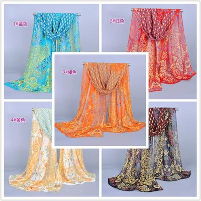 Frühlings- und Herbst-Neuer Chiffon-Seidenschal, hochwertiger Druck, beliebter Pfauen-Seidenschal, Schalquelle