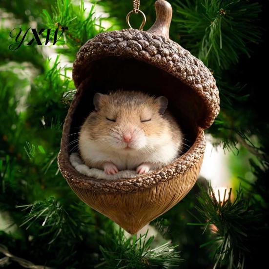 Festive Tree Decoration Forest Animal Acorn Hanging Ornaments Acrylic Christmas Decor with Holiday Home Ornament Squirrel Rabbit Pony Designs 2D Flat