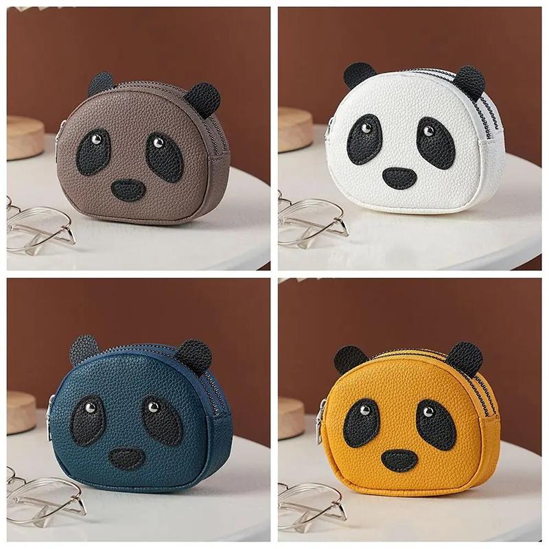 Przenośny Dwupoziomowy Kreatywny Portfel Panda Jednokolorowy Mini Portmonetka na Zamek Błyskawiczny Etui na Słuchawki Kopertówka Mała Torebka na Drobiazgi Damska
