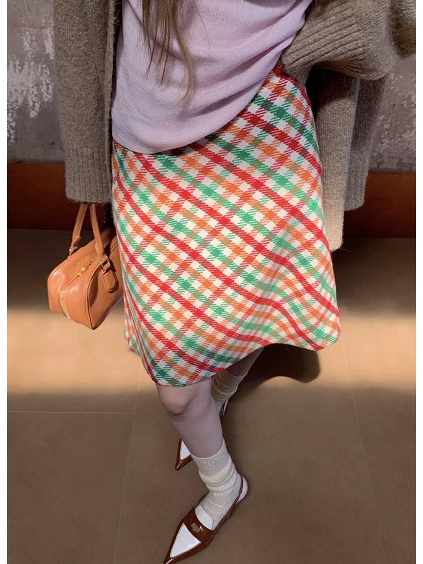Nanyou Miao Family Retro Plaid A-Line Skirt: High-Waisted, Slimming, Autumn/Winter 25 Collection Small