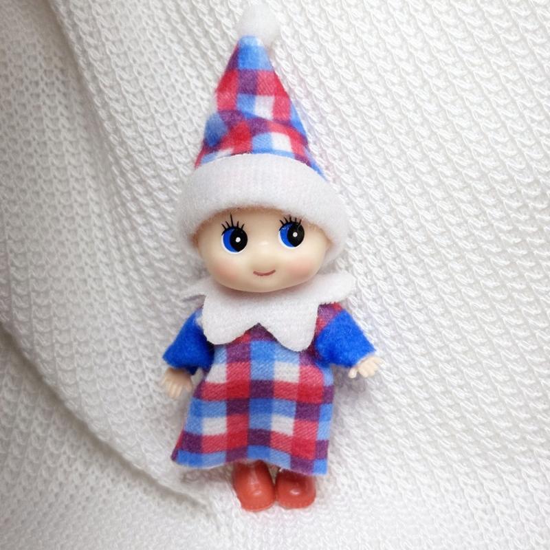 Holiday Baby Elf Miniature Doll with Plaids Accessories For Home Office Christmas Decors Festives Desktop Shelf Display