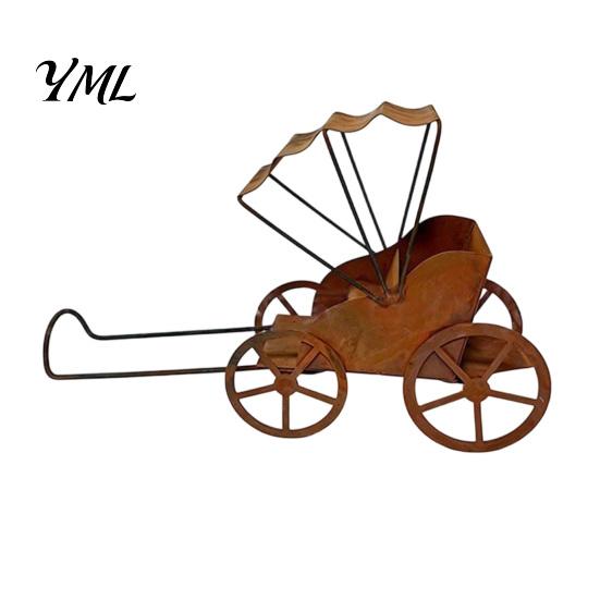 Fun Yard Decorations Rustic Rickshaw Garden Ornament, Decorative Metal Sculpture, Weatherproof Rustproof Sculptures Retro Outdoor Decoration for Lawn