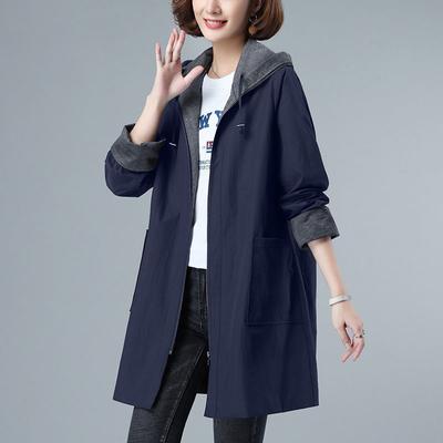 Spring Autumn Large Women's Trench Upscale Loose Office Lady Hooded Comfortable Long Sleeves Mid Length Female Coat