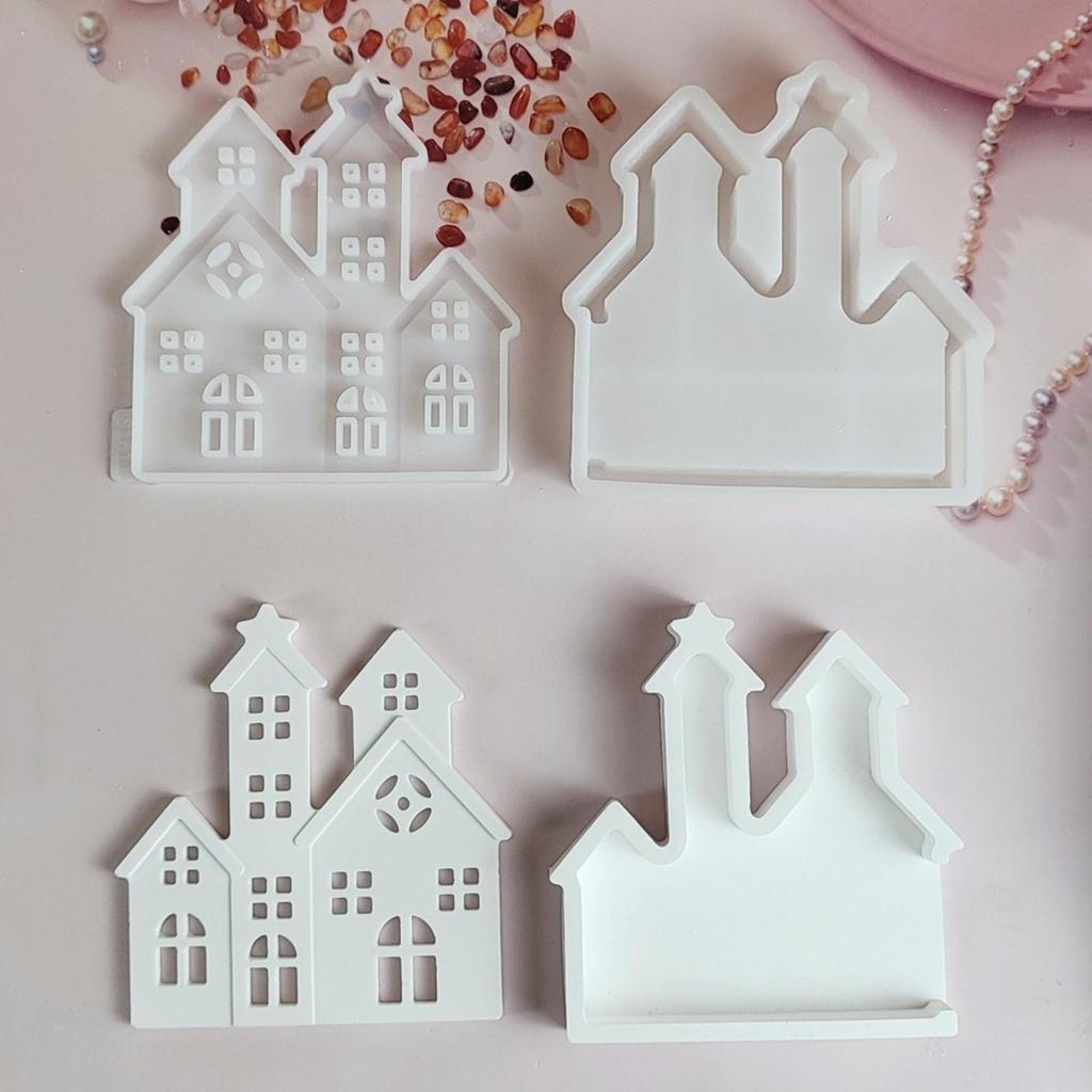 Christmas Silicone Molds Non-Stick Christmas House Table Centerpieces 1 Pair Building Shape Casting Mold For Chocolate Wax