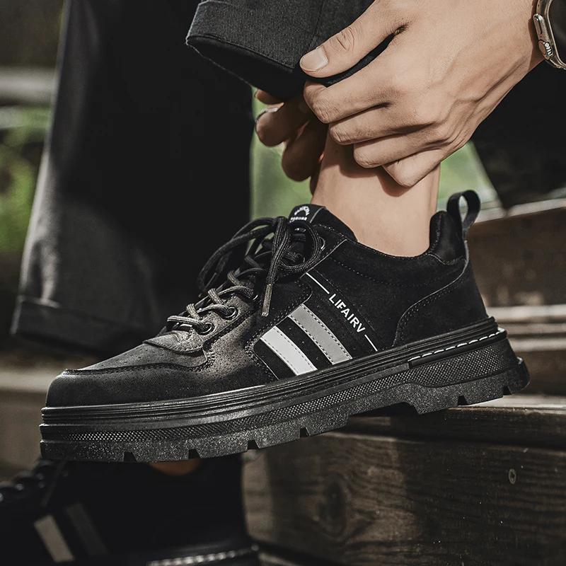 Men's Leather Casual Shoes Waterproof Breathable Work Safety Shoes for Men Trendy All-match Non-slip Wear-resistant Sports Shoes