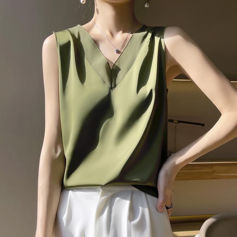 2025 Women's V-neck Ice Silk Camisole - Summer Mesh Base Layer Top