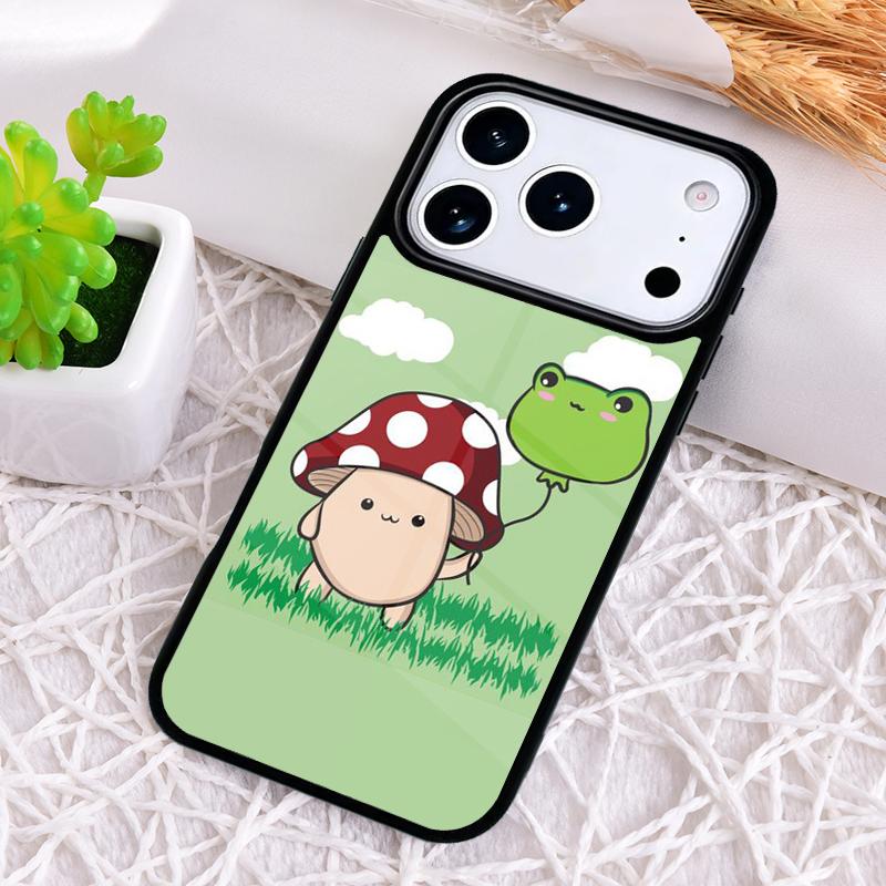 Kawaii Frosch Pilz Handyhülle für iPhone 17 Air 16 15 11 12 14 13 Pro Max Stoßfeste Hülle