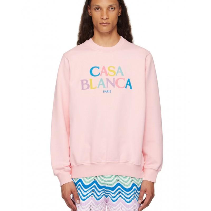 Casablanca Print Crew Neck Sweatshirt Couples Regular Fit Casual Top