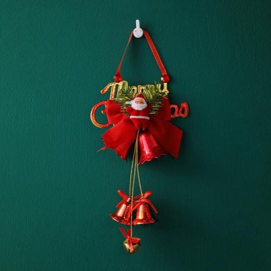 Christmas Bell Plastic Jingle Bells Xmas Tree Hanging Ornament with Bow And Artificial Pine