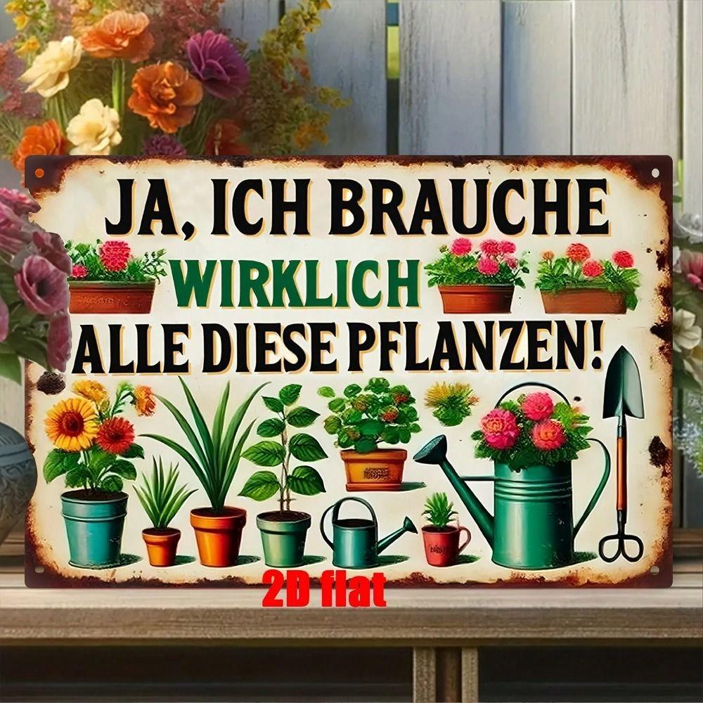 Vintage Metal Plant Sign, Rusty Botanical Iron Wall Decor, 20x30 cm Hanging Ornament for Home and Garden
