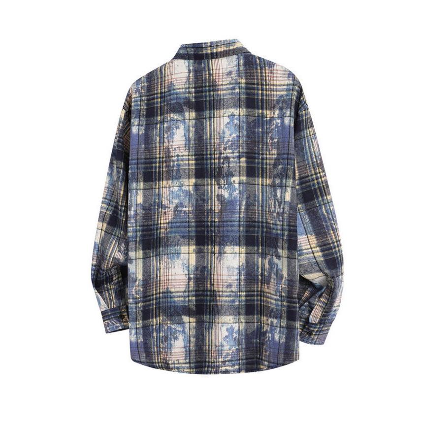 Spring And Autumn Men'S Plaid Tie-Dye Long Sleeve Shirt Men'S Casual Loose Shirt Jacket