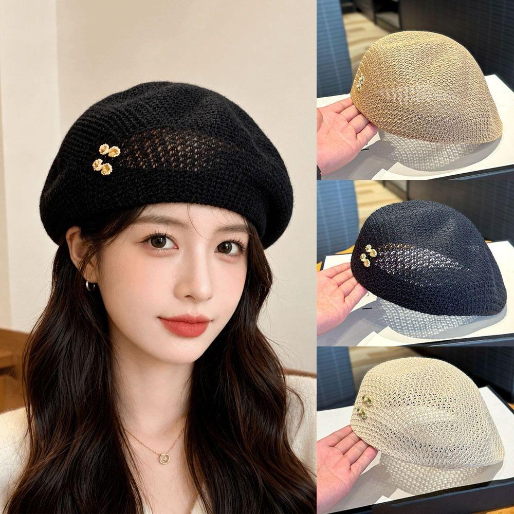 Atmungsaktive Gewebte Baskenmütze Ausgestanzte Malerhut Vielseitiger Koreanischer Stil Baskenmütze für Damen Mädchen