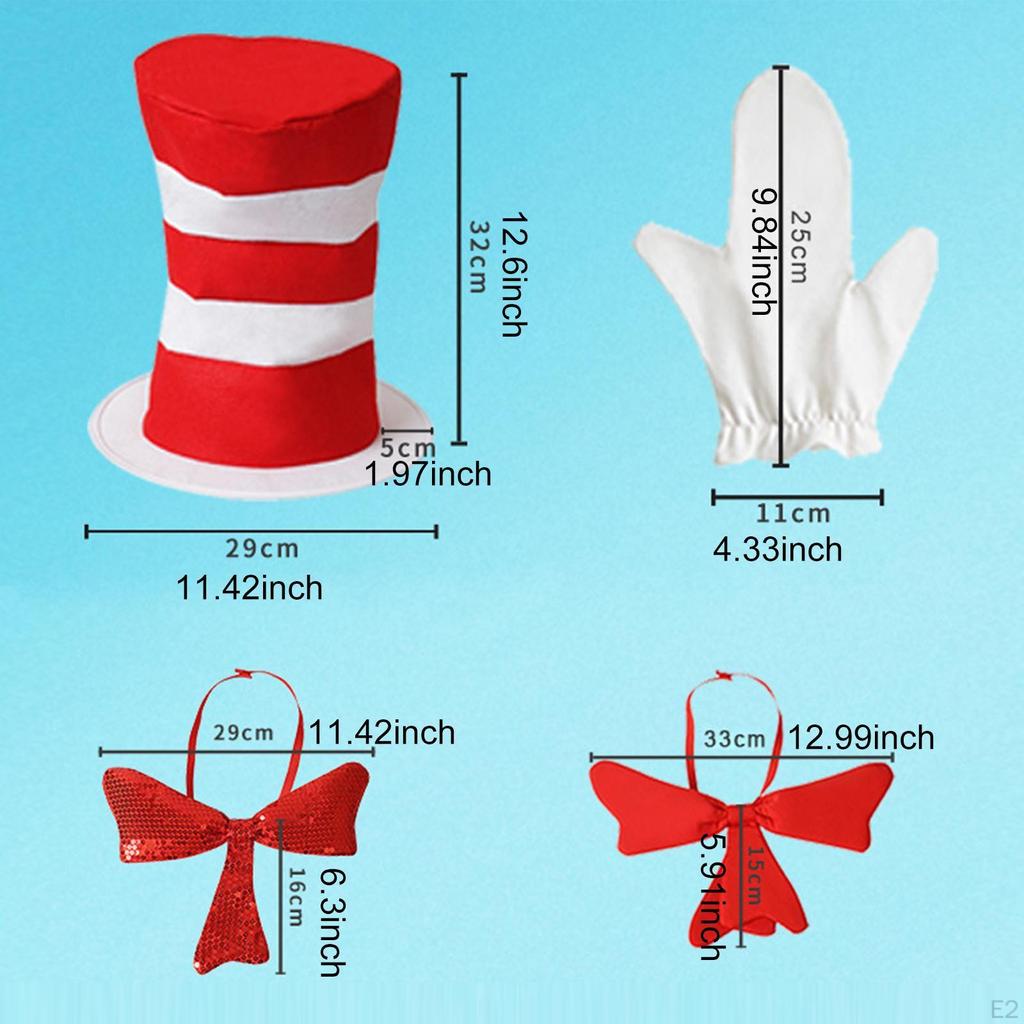 Top Hat Costume Set Red White Cat and Bow Tie, Gloves Accessory for Stage Show