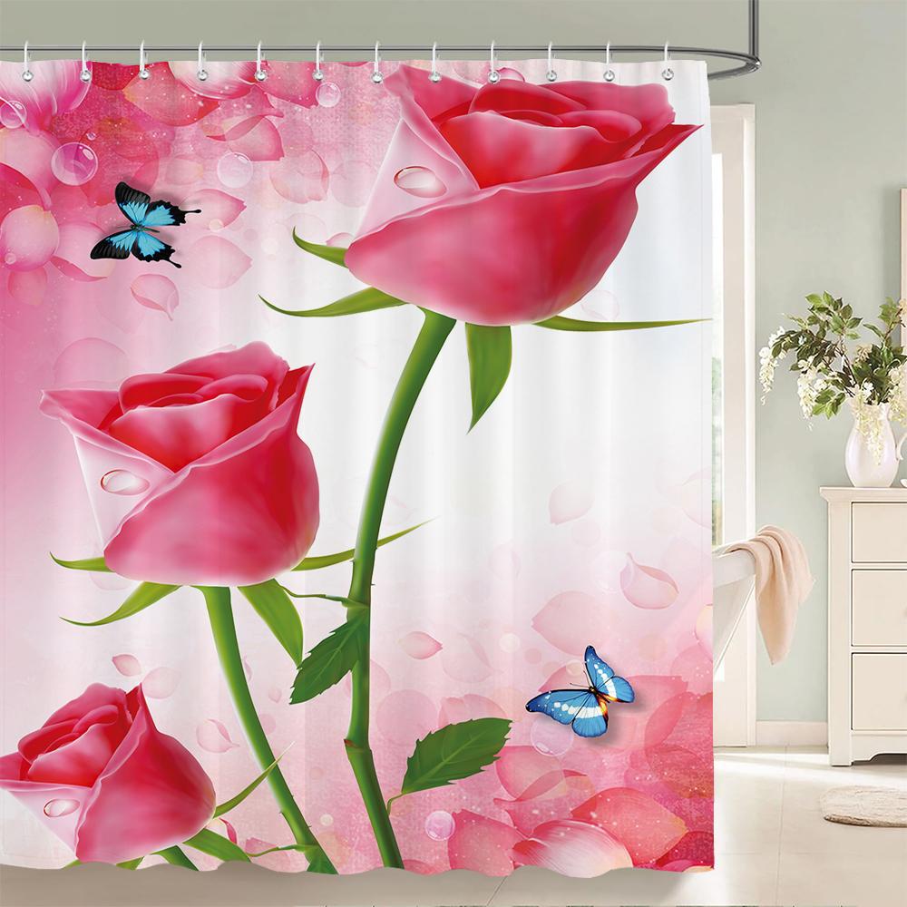 Flowers Pattern Shower Curtains Bath Curtain Waterproof Bathroom 3D Print Decor With Hooks Washable Fabric 180*180 Bath Screen