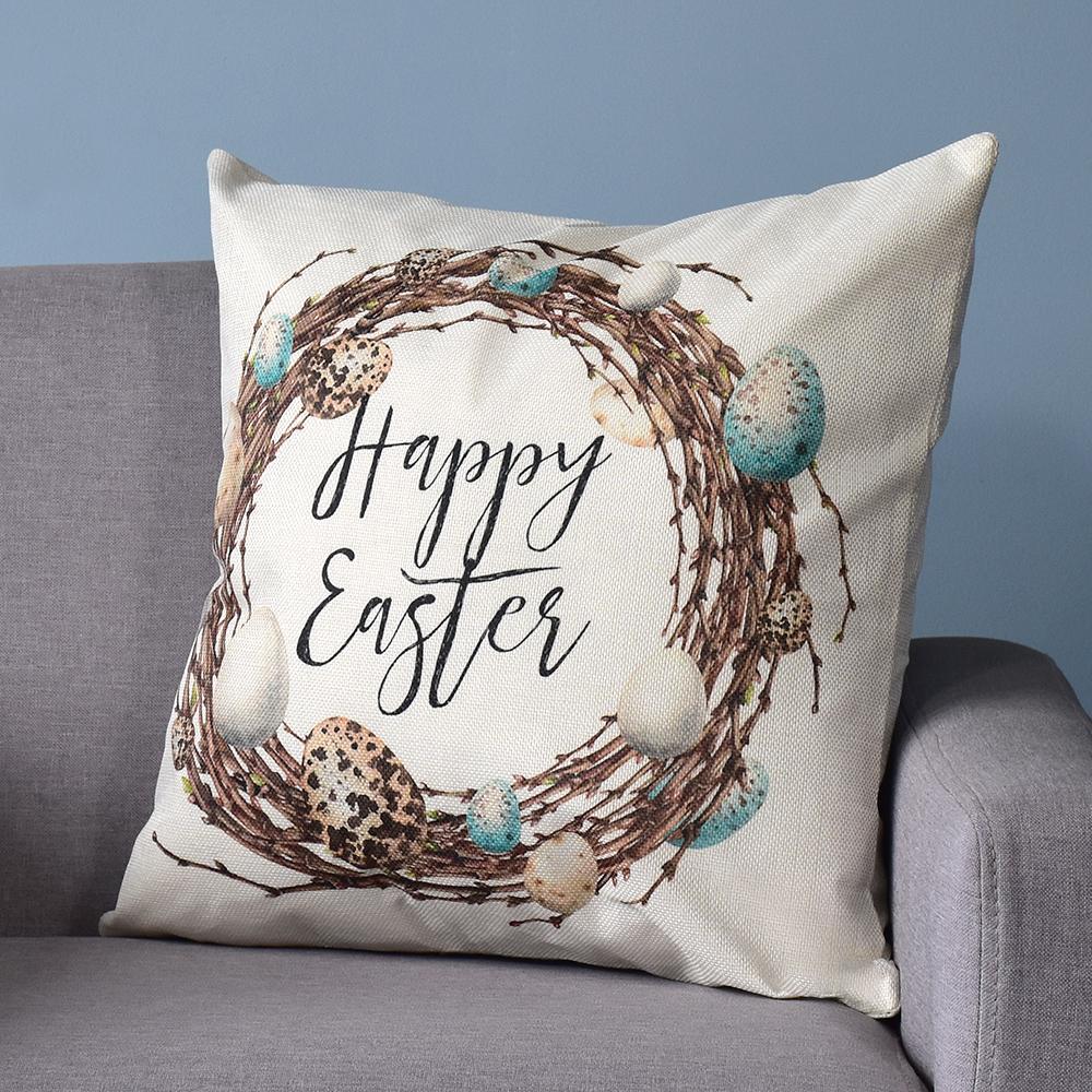 Easter Decorative Pillowcase, Easter Wreath Pattern, White