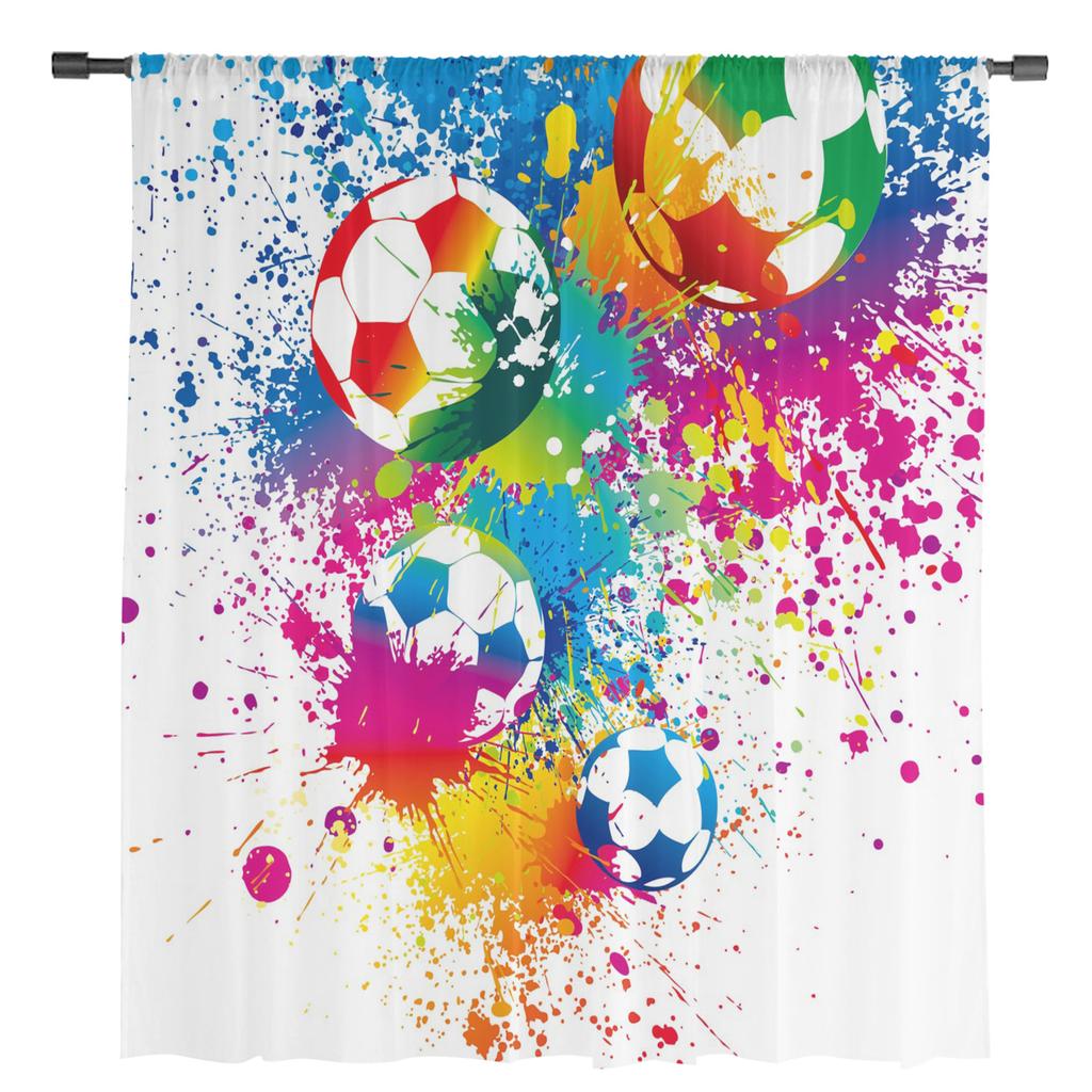 Colorful Football Paint Art Soccer Sheer Curtains for Living Room Decoration Window Curtains Kitchen Tulle Voile Curtains