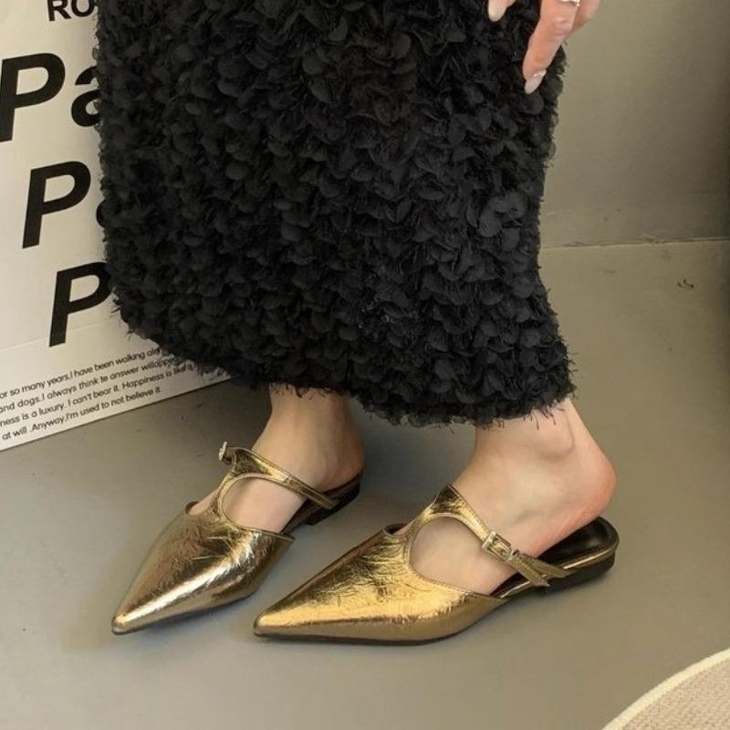 Fashion High Heels Women's Fashion Pointed Toe Shallow Mouth Cover Foot Anti-Slip Wear-Resistant Low Shoes Wrapped Toe Slippers