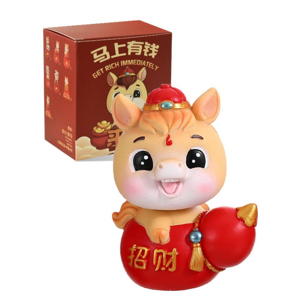 Resin Head-shaking Horse Figurine Cartoon Horse Wealth Lucky Charm Creative Desktop Ornament  Gift