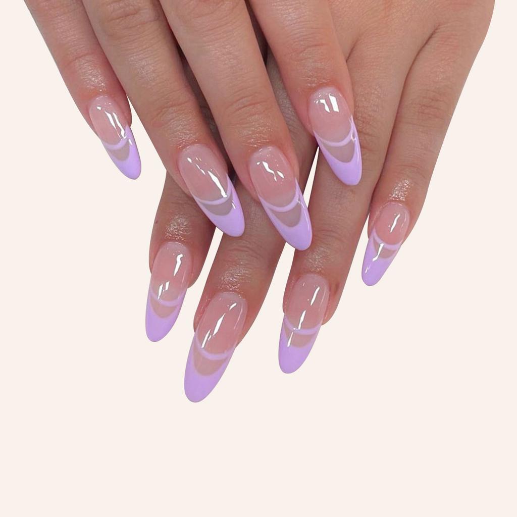 Lavender Simple Double French Wear Nail Art Finished Fake Nail Art Nail Art Patch Nail Art Patch Nail Patch