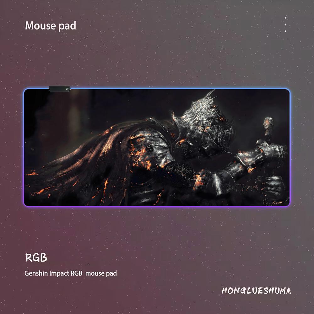 D-Dark SoulsES Mouse Pad RGB Gaming Mouse Pad Desk Mat HD Gamer Large LED Light XXL MousePads