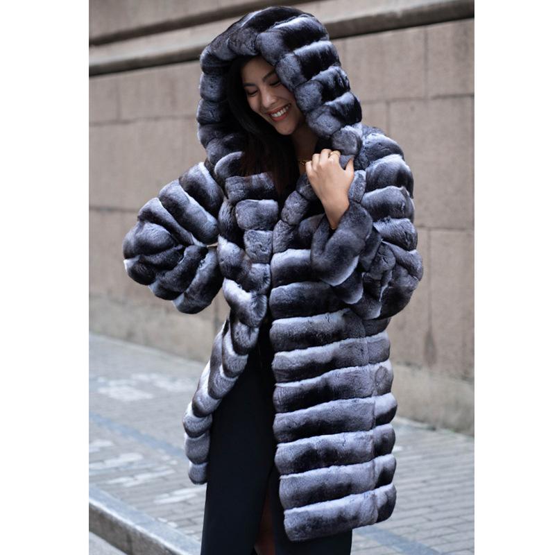 Women's Fur Jacket Winter Warm Imitation Mink Hair Mink Coat Casual Medium and Long Thick Hooded Fur Trench Coat
