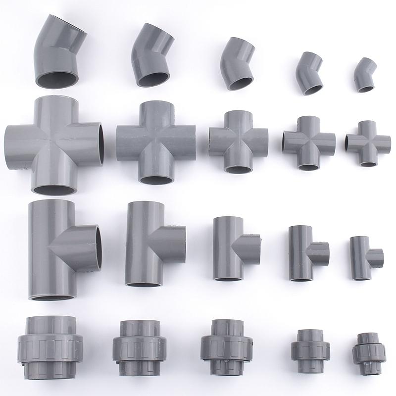 2Pcs 20~50mm PVC Pipe Connector Garden Irrigation Grey Ball Valve Aquarium Direct Tee Elbow Union Joint Pipe Clamp Cross Joint