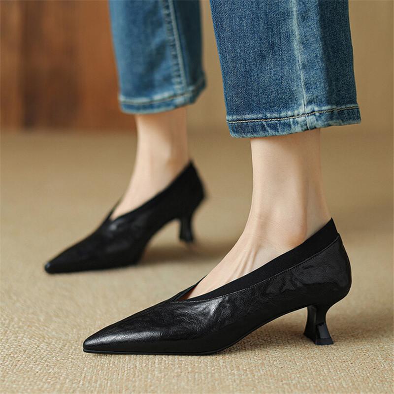 Fashion New Spring Summer Genuine Leather Women Shoes Fashion Pointed Toe Women Pumps High Heels Zapatos Mujer Ladies Shoes Brown