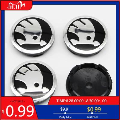 Car Sticker 4Pcs 56mm Wheel Center Caps Aluminum Domed Sticker Logo Alloy Badge For Skoda Rapid Octavia A5 RS Kodiaq Fabia A7 Ac
