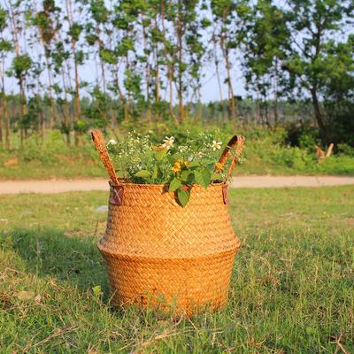 Seagrass Woven Storage Basket Foldable Flower Plants Basket Home Garden Decor Organizer With Twine