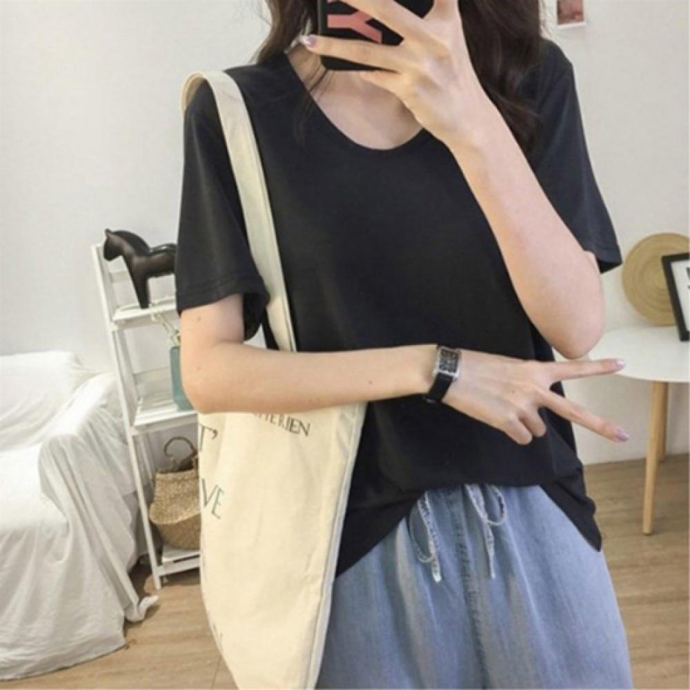 New Arrivals Open RUn Women Simple U Neck Poly Span TighT FiT T shirT