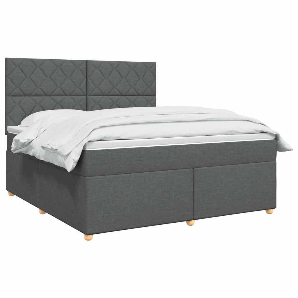 Box Spring Bed with Mattress Dark Grey 140 X 190 Cm Fabric