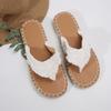 Women's Summer Straw Woven Flip-Flops: Flat Bottom Beach Sandals with Toe Post for Outdoor Use in Large Sizes
