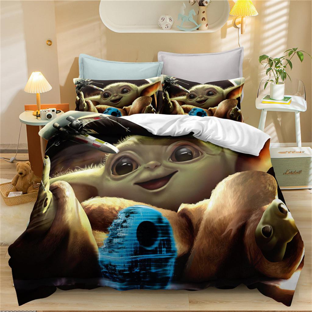 Cartoon Baby Y-Yodas Bedding Set And Pillowcases75*50Cm, Cartoon Bedding Textile Duvet Cover Kawaii Set For Kids Adult Bedroom