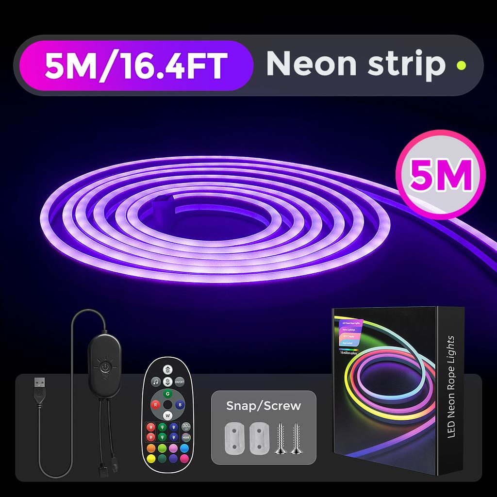 5V 108LEDs/m USB RGB LED-Neonlichtstreifen, Silikon-Bluetooth-Seil mit Fernbedienung und Musiksynchronisation, wasserdichte TV-Hintergrundbeleuchtung