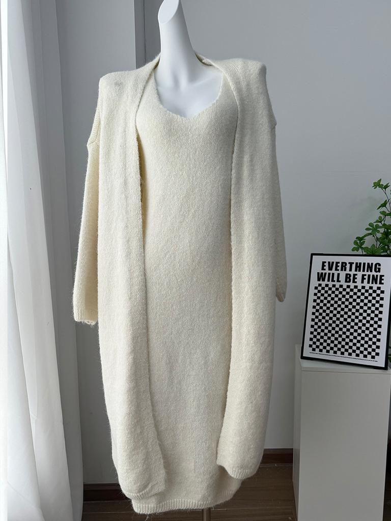 2026 Autumn and Winter European and American Style Hot-selling Sweater Set Women's Loose Extended Version Thickened Cardigan + V-neck Vest Skirt