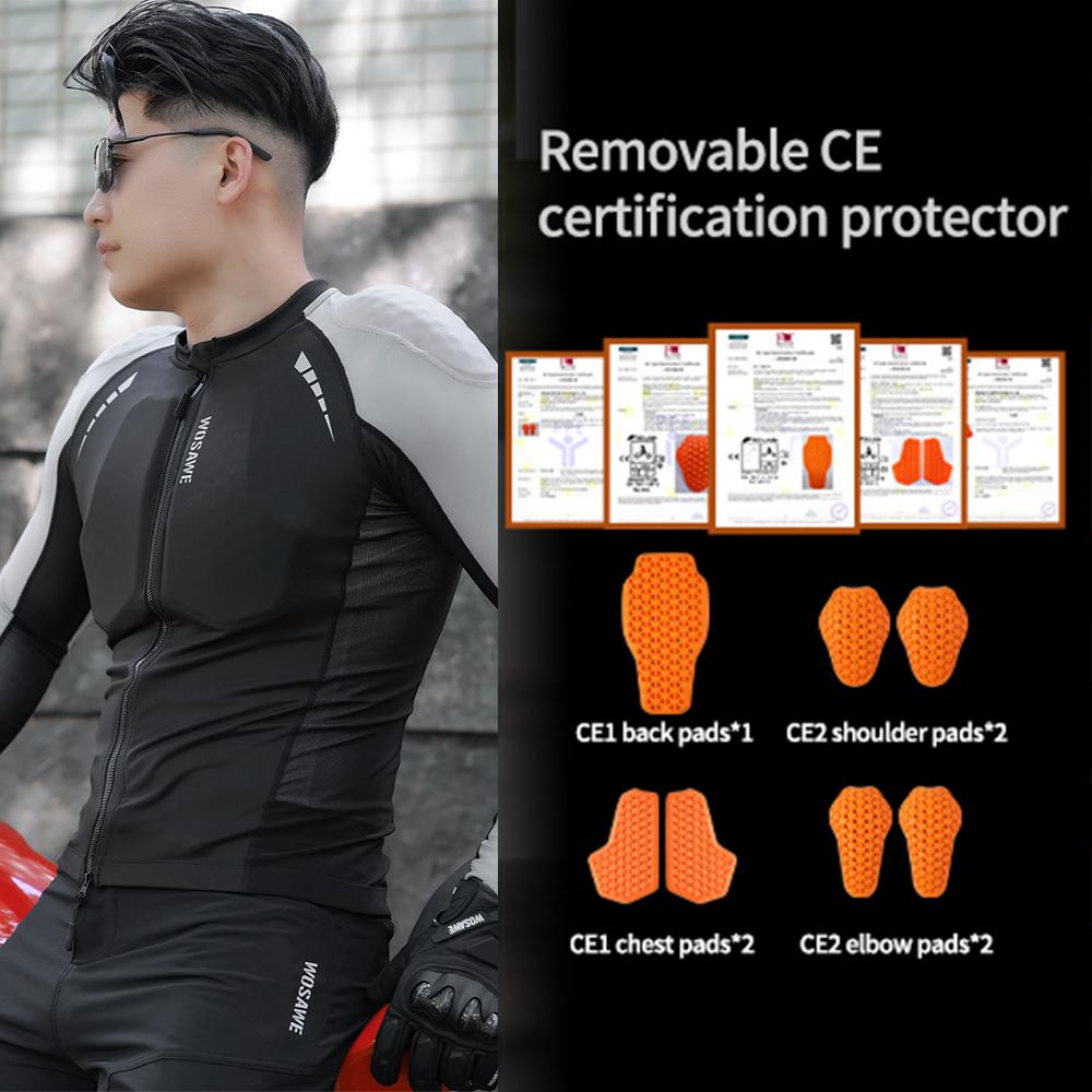 Wosawe Męska obcisła, rozciągliwa, przyjazna dla skóry, zatwierdzona przez CE, wyjmowana, miękka ochraniacz, odblaskowa, miękka koszulka z ochraniaczem na motocykl, kurtka