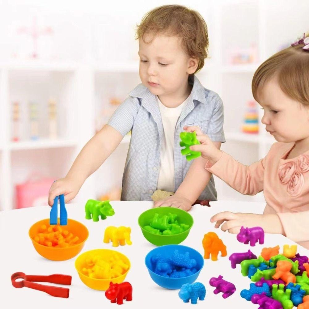 Plastic Sorting Game Animal Puzzle Toy Counting Montessori Dinosaur Color Matching Game Portable Early Educational