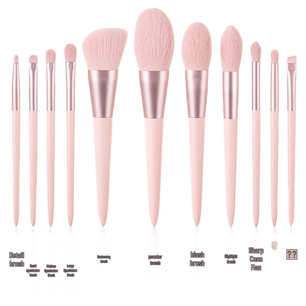 11-Piece Pink Makeup Brush Set: Eyeshadow, Contour, and Powder Brushes