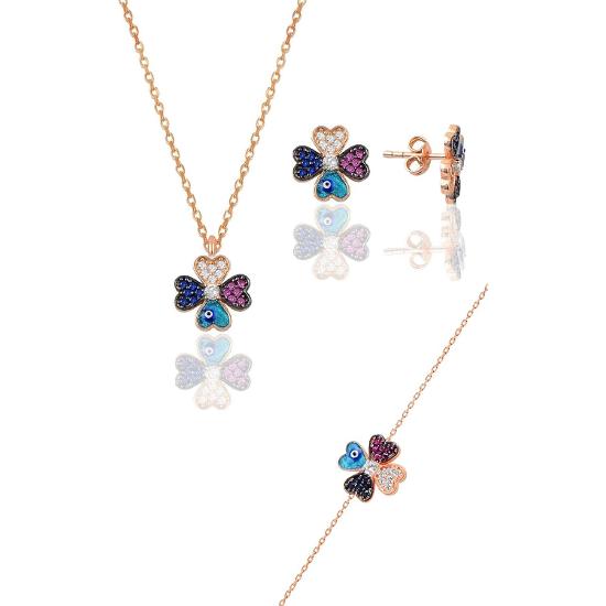 

Набор из трех моделей клевера с серебряной розой и эмалью