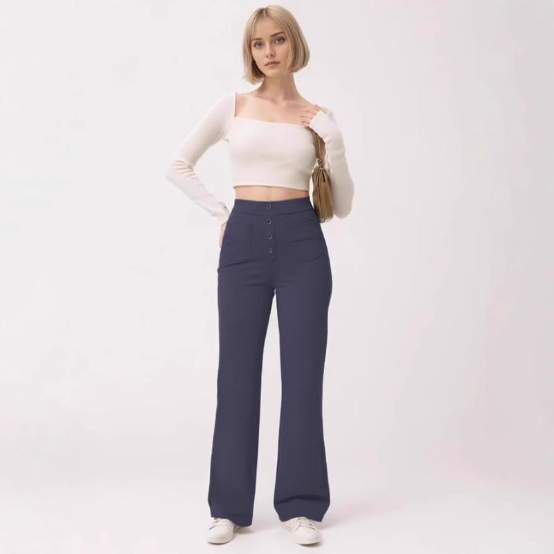 2025 New Women's High Waist Button Multi-Pocket Straight Casual Pants High Elasticity