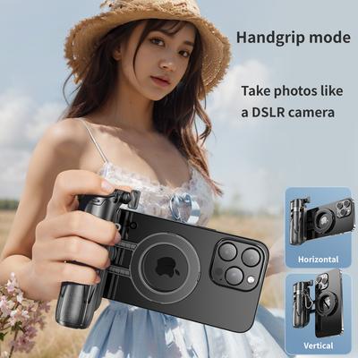 P15C Mini Magnetic Tripod Stand Bluetooth Control Extendable Rotating Mini Handle Grip Selfie Stick For iPhone17 16 15 14 Pro