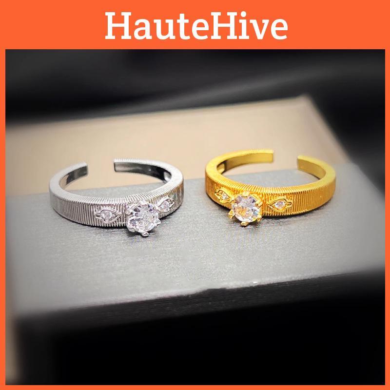 Chic Unique Design Geometric Pattern Copper Ring For Women Elegant Fashionable Adjustable Jewelry