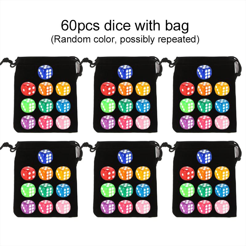 10~60pcs Transparent Dice with Plush Cloth Bag 6 Sided Games Dice for Gambling Table Games Supply Recreation & Entertainment TMZ
