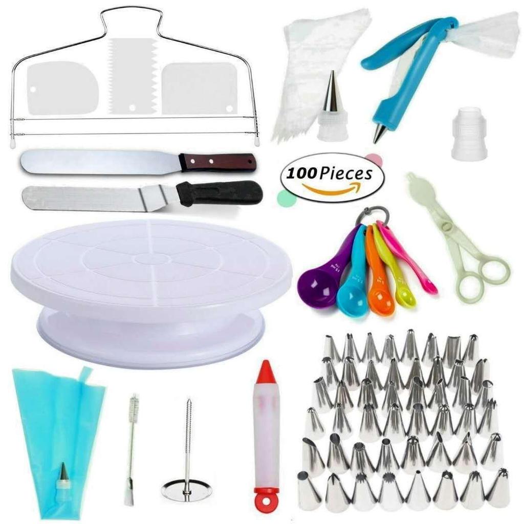 137-Piece Cake Decorating Set with Turntable, Piping Nozzles, Layering Cutter, and Baking Tools